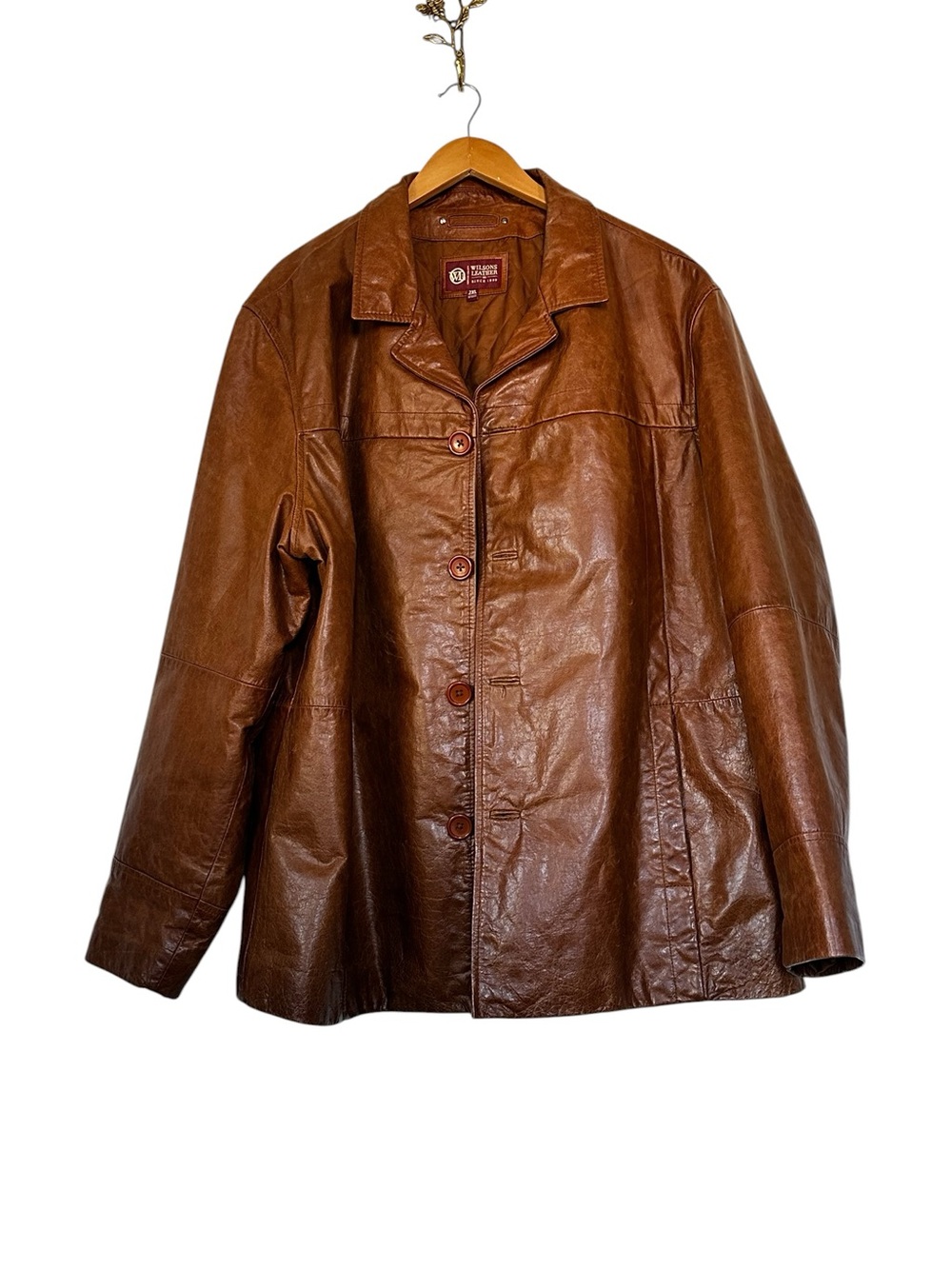 Vintage Wilsons Leather Mens 2XL Cognac Brown Leather Coat 90s Grunge Indie